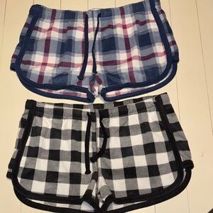 Aeropostale Plaid Fleece Sleep Shorts - Navy& Pink White & Black